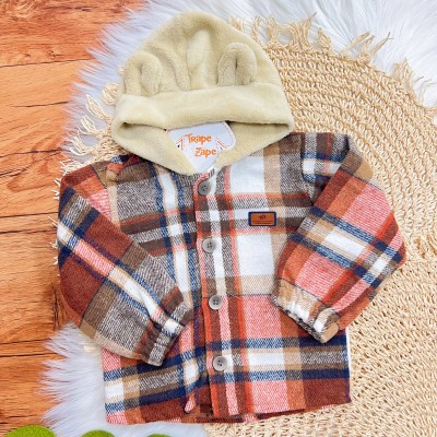 Conj. Casaco Flanelado Xadrez com Capuz de Pelinho e Calça de Moletom - Marrom